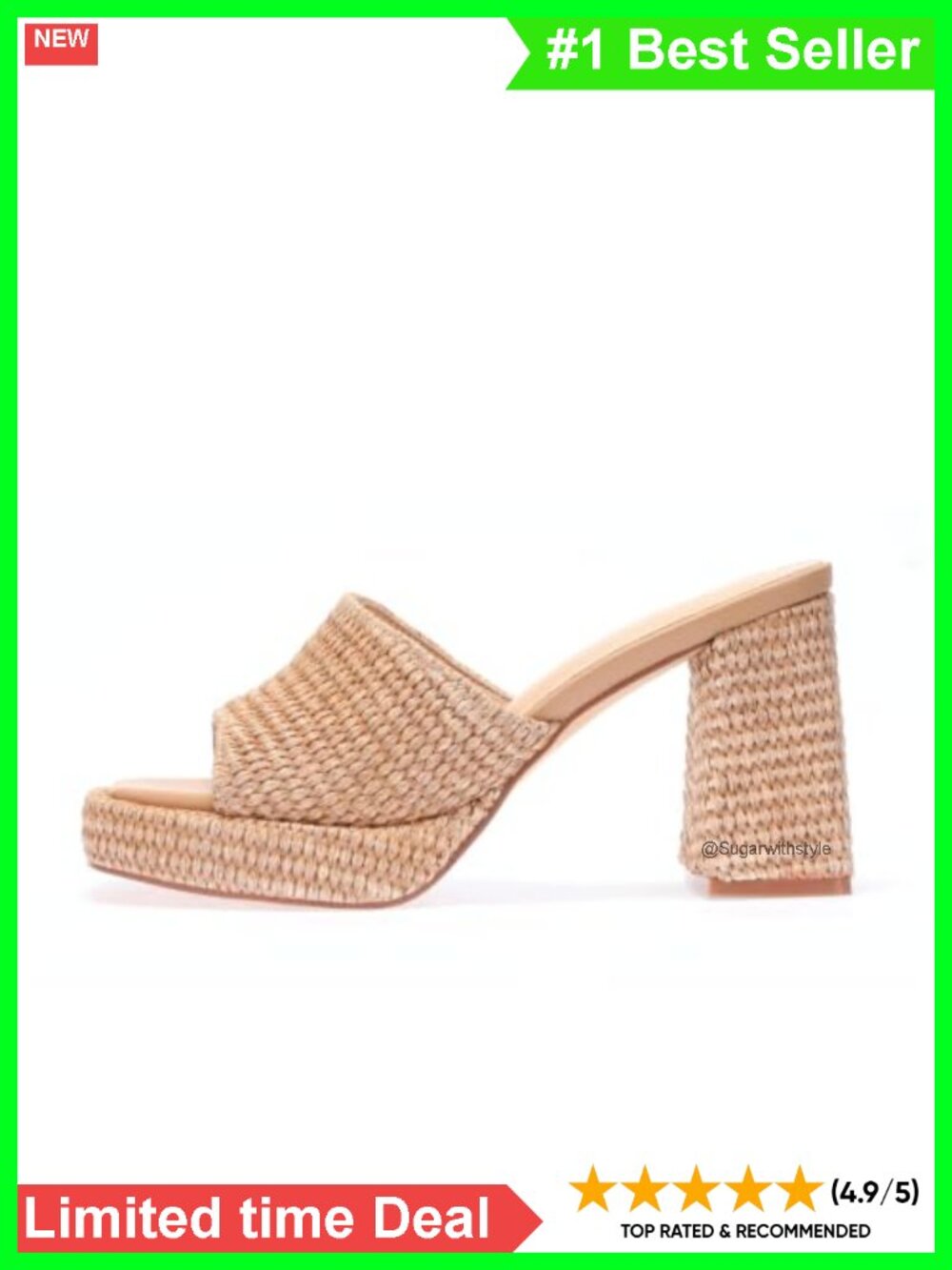 Raffia Platform Heeled Sandals Chunky High Heel Slip On Summer Dressy Beach